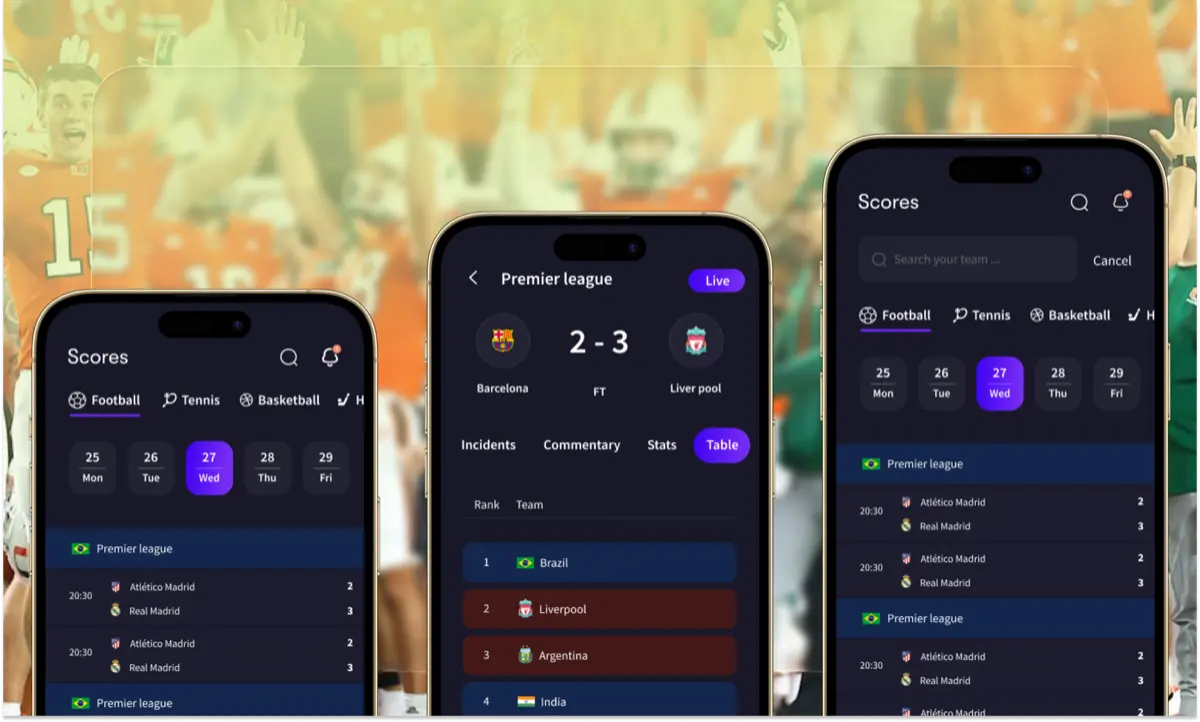 ScoreAi match search before the redesign
